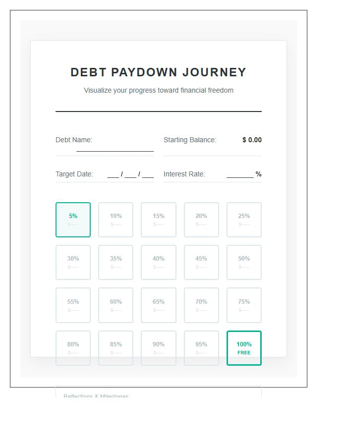 Debt Paydown Milestone Printable Chart