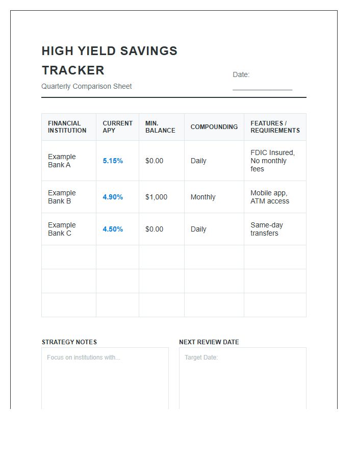 High Yield Savings Printable Chart
