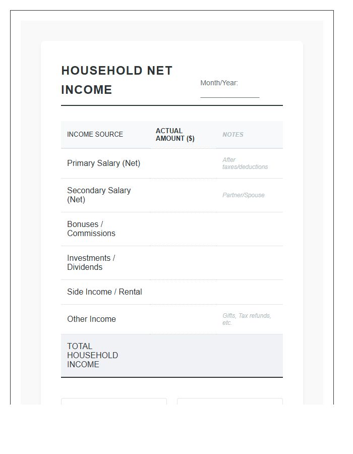 Household Net Income Printable Chart