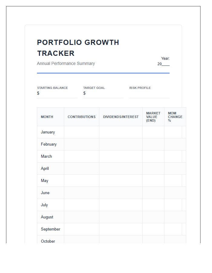 Investment Portfolio Growth Printable Chart
