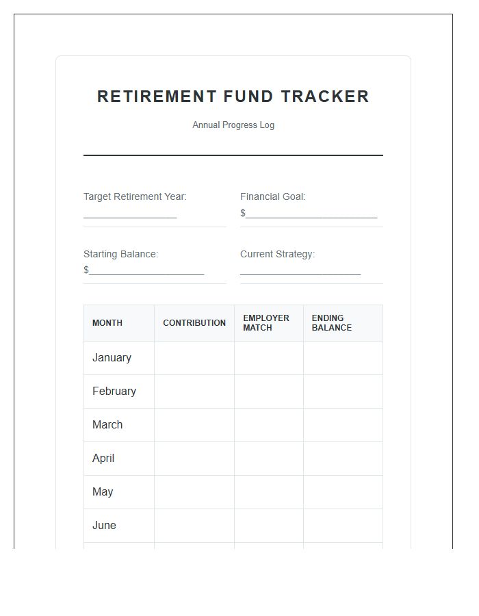 Retirement Fund Tracking Printable Chart