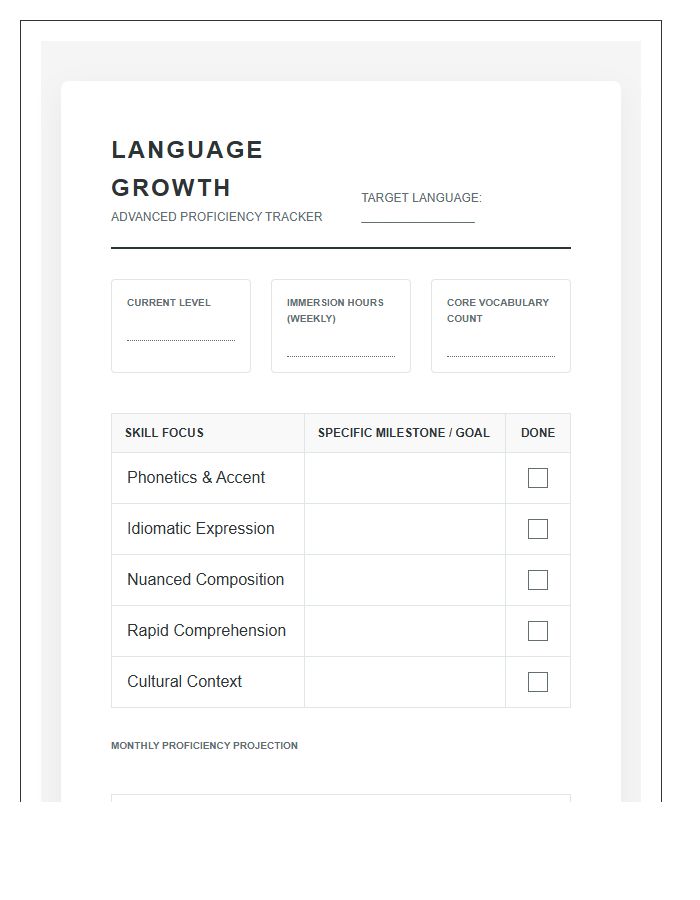 Advanced Language Learning Growth Printable Chart