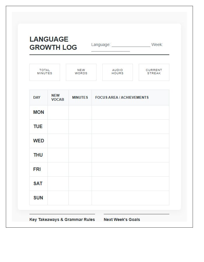 Daily Language Learning Growth Printable Chart