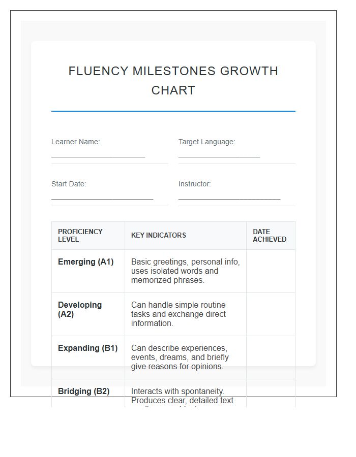 Fluency Milestones Growth Printable Chart