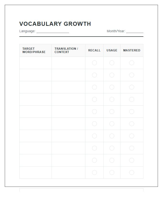 Foreign Language Vocabulary Growth Printable Chart