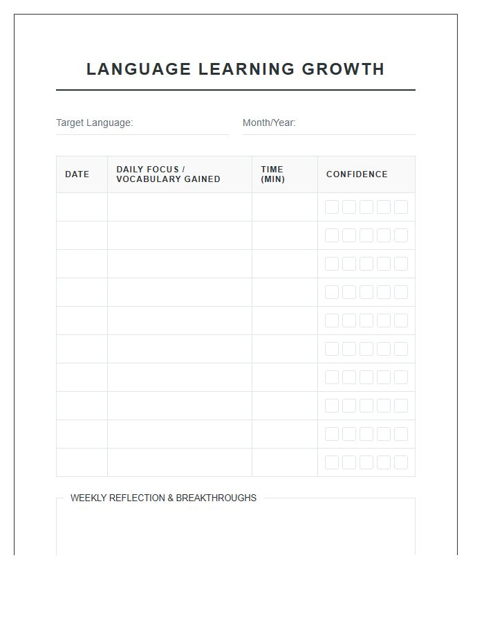 Language Learning Growth Printable Chart