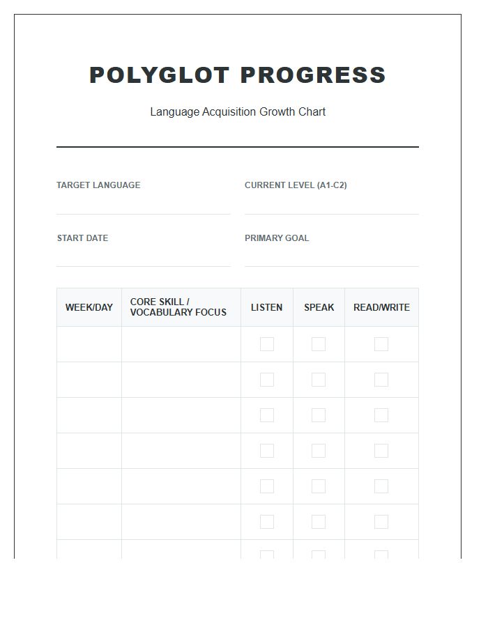 Polyglot Progress Growth Printable Chart