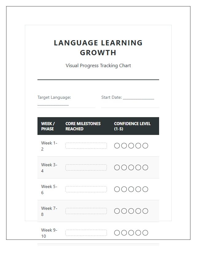 Visual Language Learning Growth Printable Chart