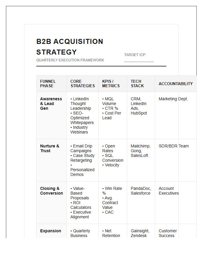B2B Customer Acquisition Strategy Printable Chart
