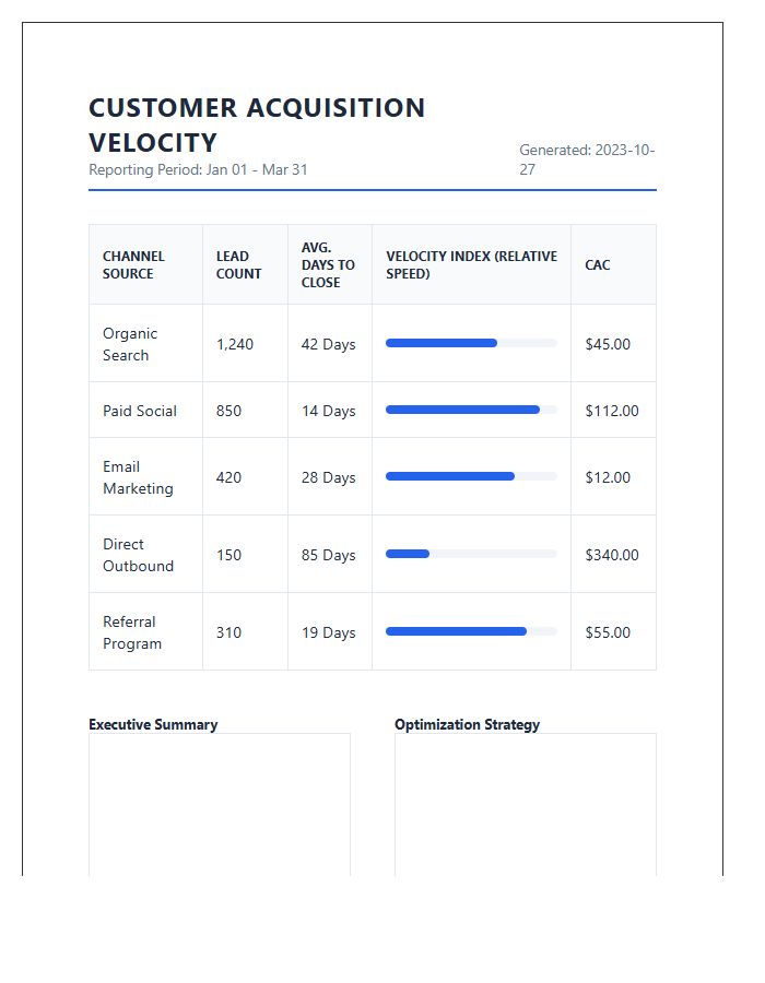 Multi Channel Customer Acquisition Velocity Printable Chart