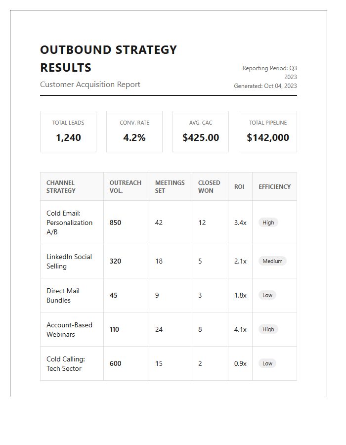 Outbound Customer Acquisition Strategy Results Printable Chart