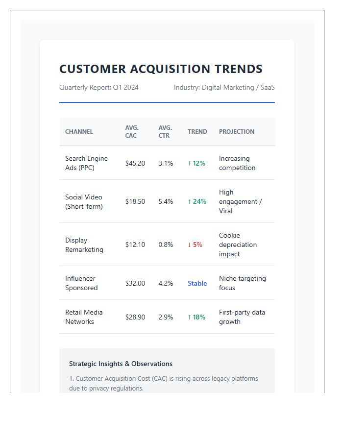 Paid Advertising Customer Acquisition Trends Printable Chart