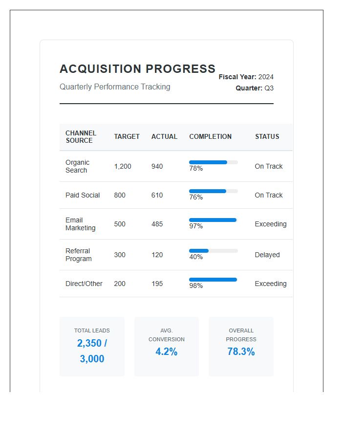 Quarterly Customer Acquisition Progress Printable Chart