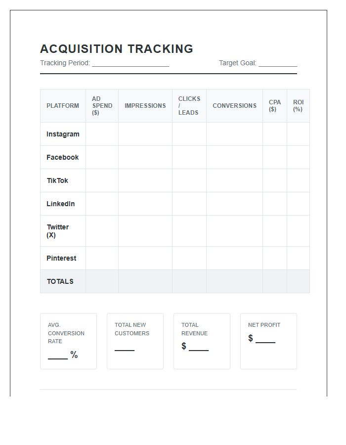 Social Media Customer Acquisition Tracking Printable Chart