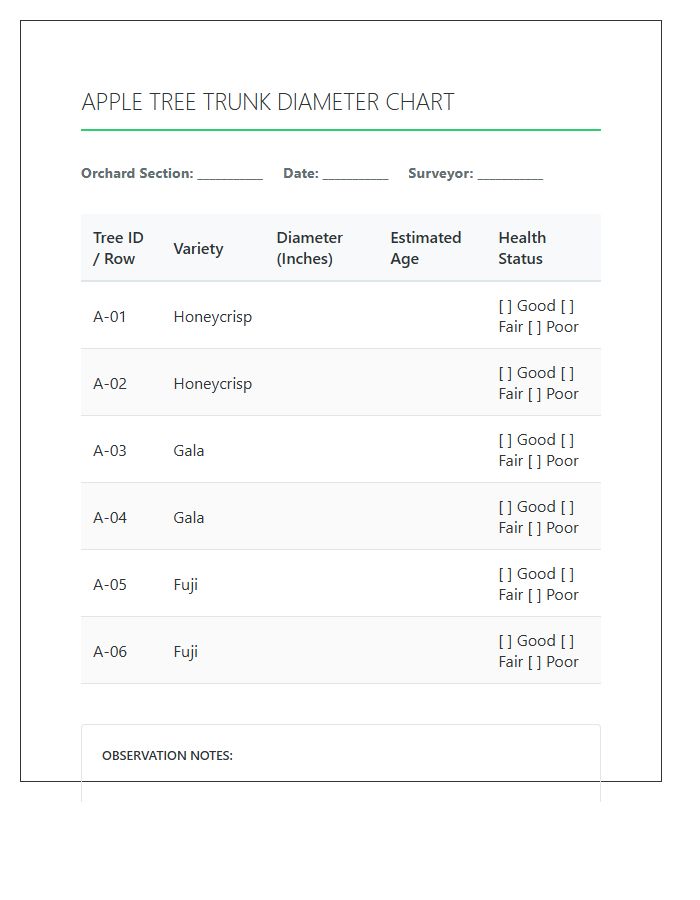 Apple Tree Trunk Diameter Printable Chart
