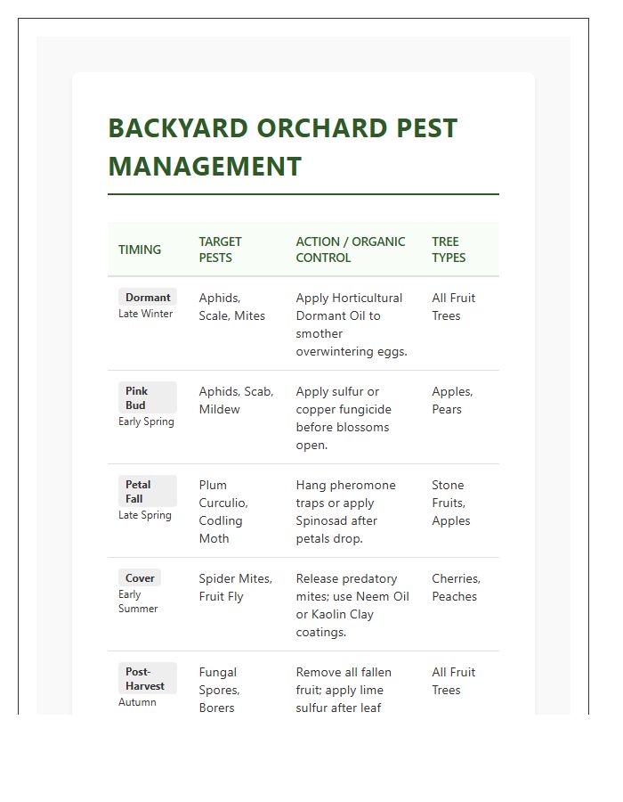 Backyard Orchard Pest Management Printable Chart