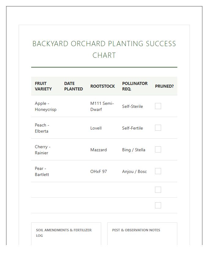 Backyard Orchard Planting Success Printable Chart