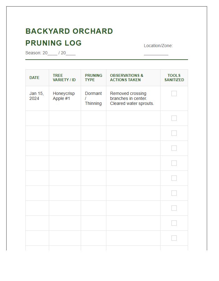 Backyard Orchard Pruning Log Printable Chart