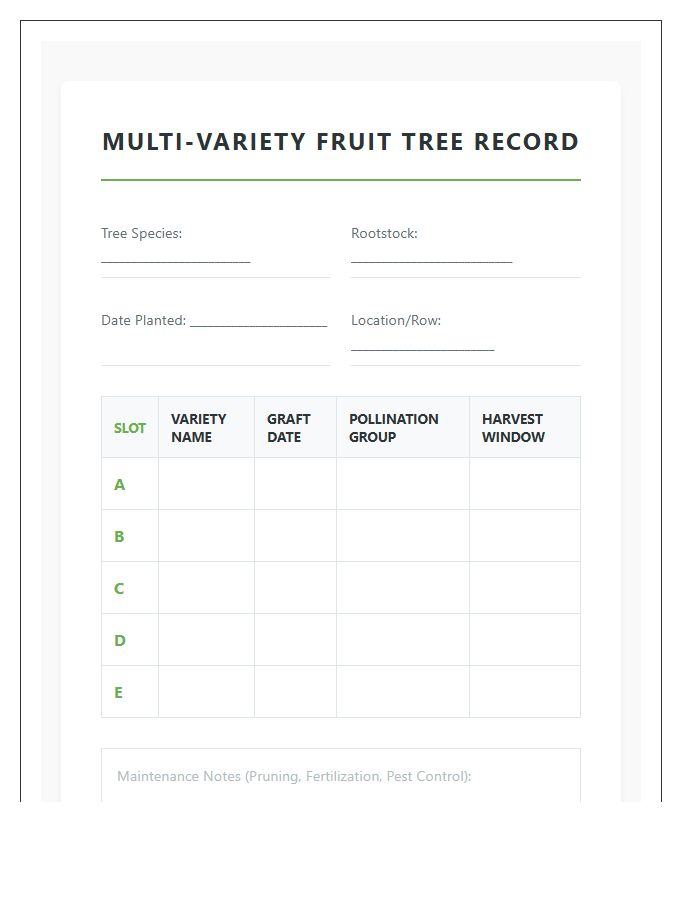 Multi Variety Fruit Tree Printable Chart