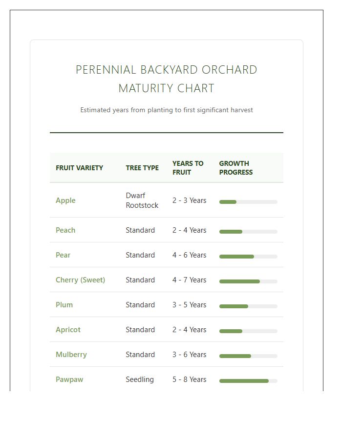 Perennial Backyard Orchard Maturity Printable Chart