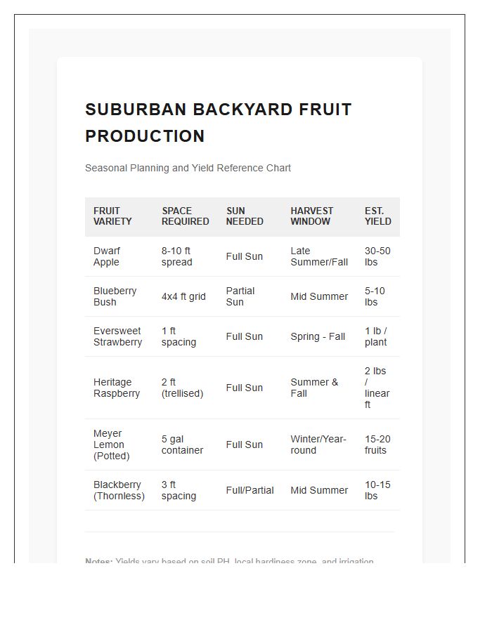 Suburban Backyard Fruit Production Printable Chart