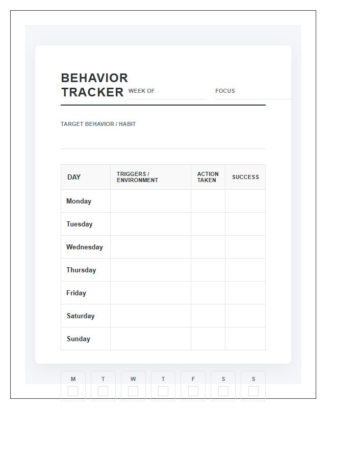 Behavior Change Tracking Printable Chart