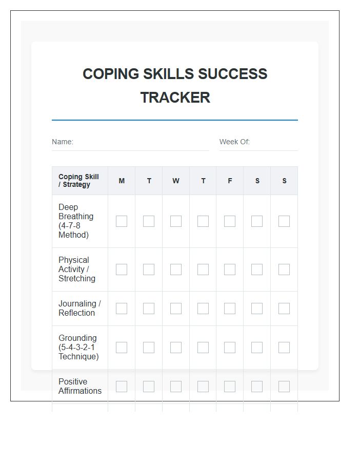 Coping Skills Success Printable Chart