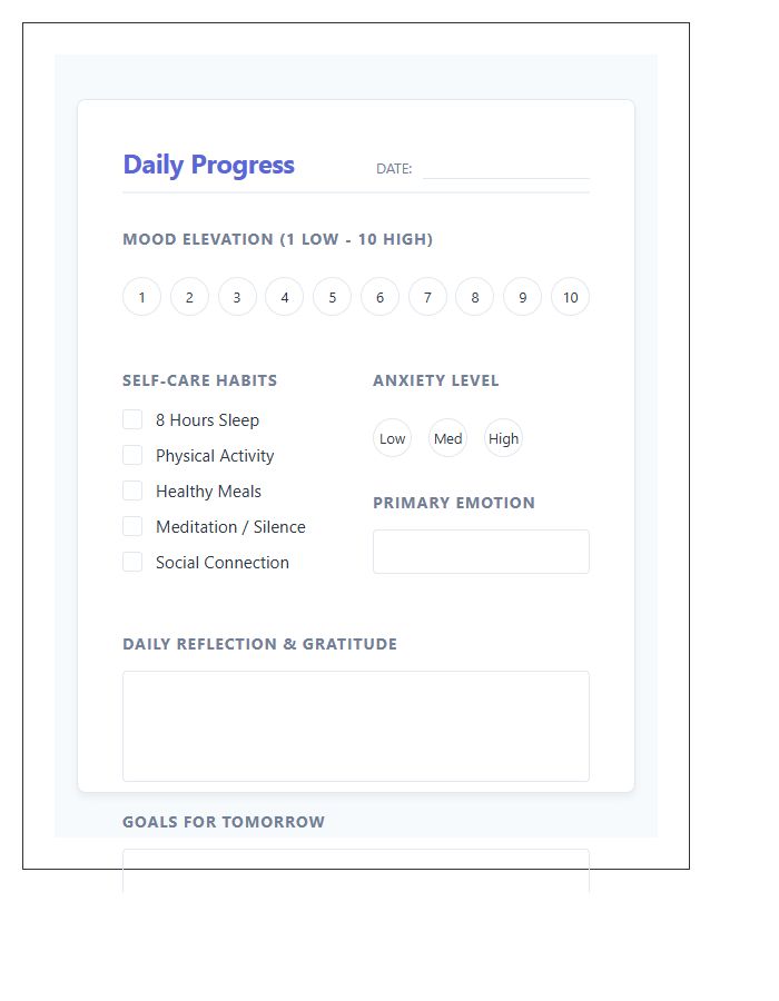 Daily Mental Health Progress Printable Chart