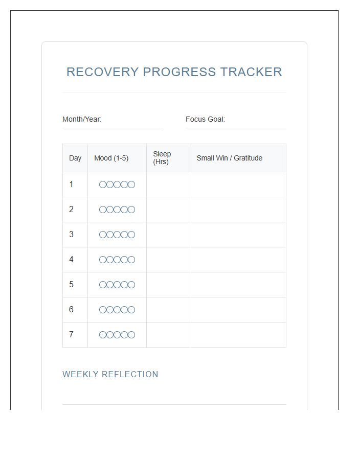 Depression Recovery Tracking Printable Chart
