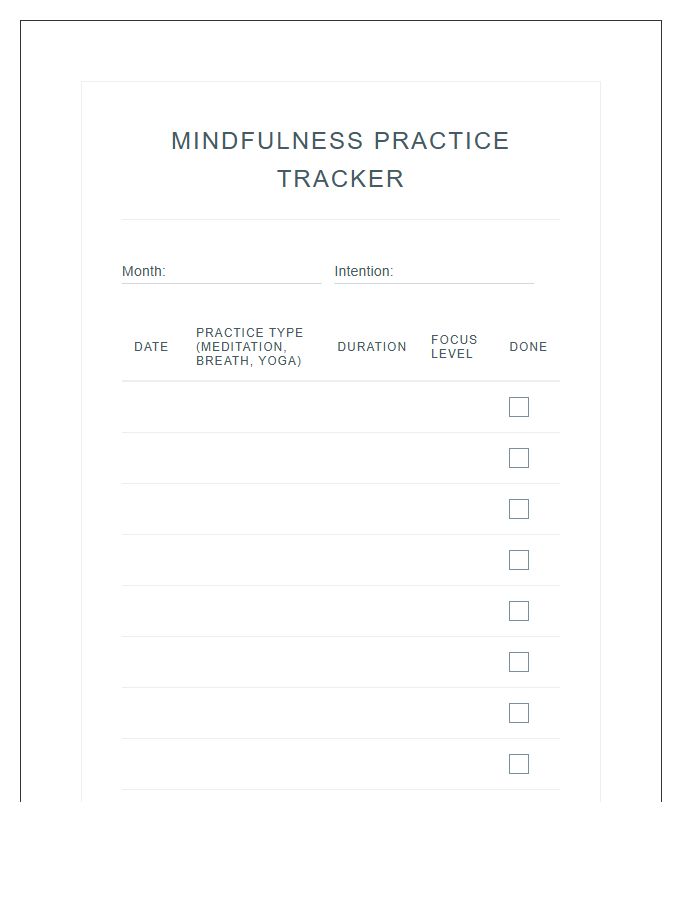Mindfulness Practice Growth Printable Chart