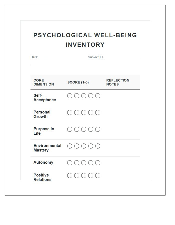 Psychological Well Being Printable Chart