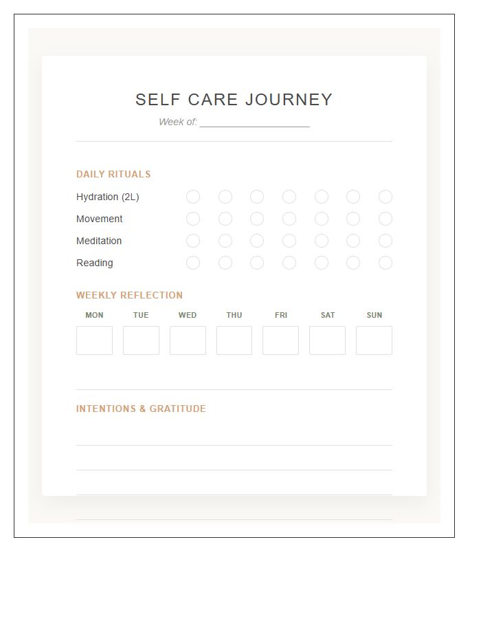 Self Care Journey Printable Chart