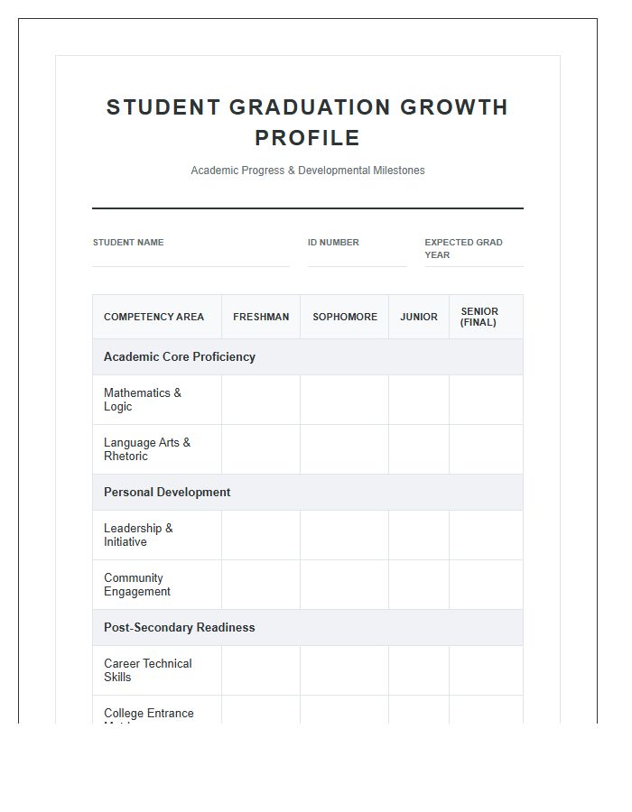 Comprehensive Student Graduation Growth Printable Chart
