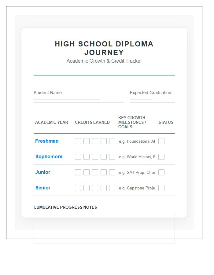High School Diploma Journey Growth Printable Chart