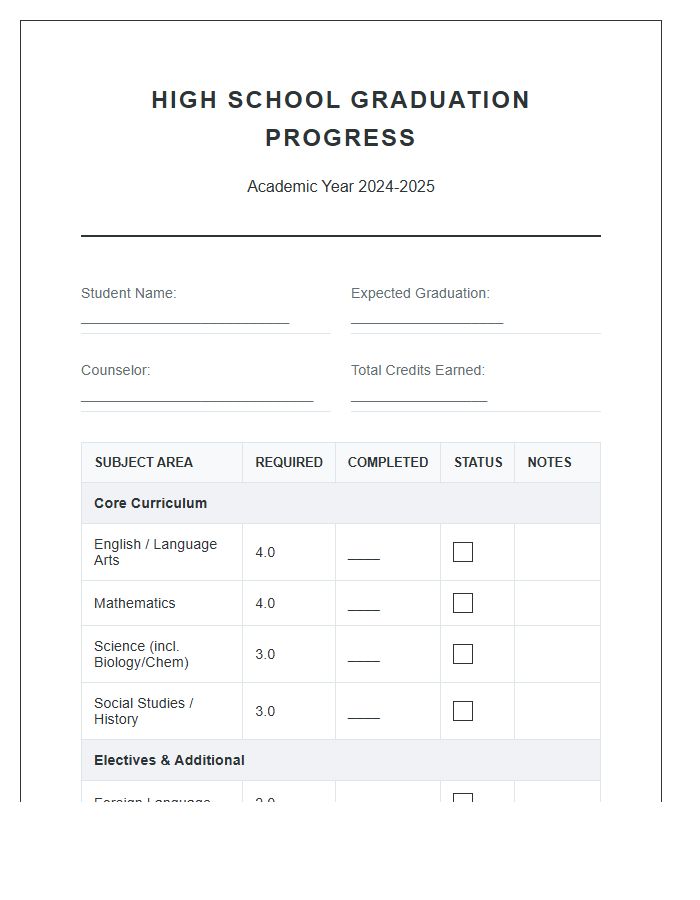 High School Graduation Planning Progress Printable Chart