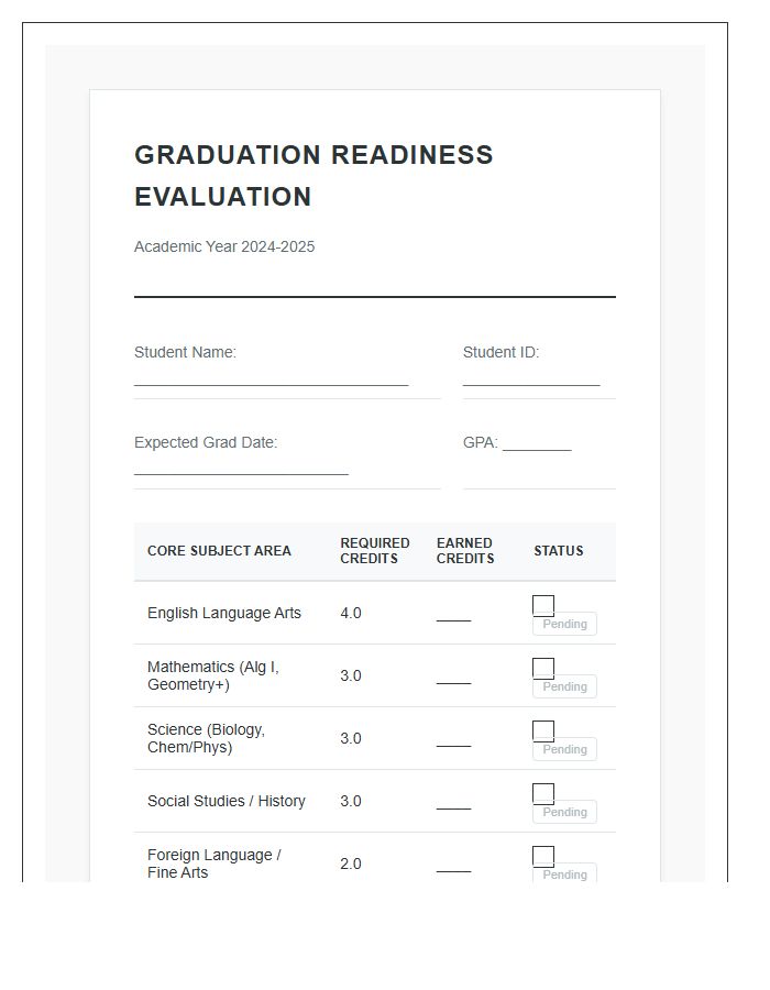High School Graduation Readiness Evaluation Printable Chart