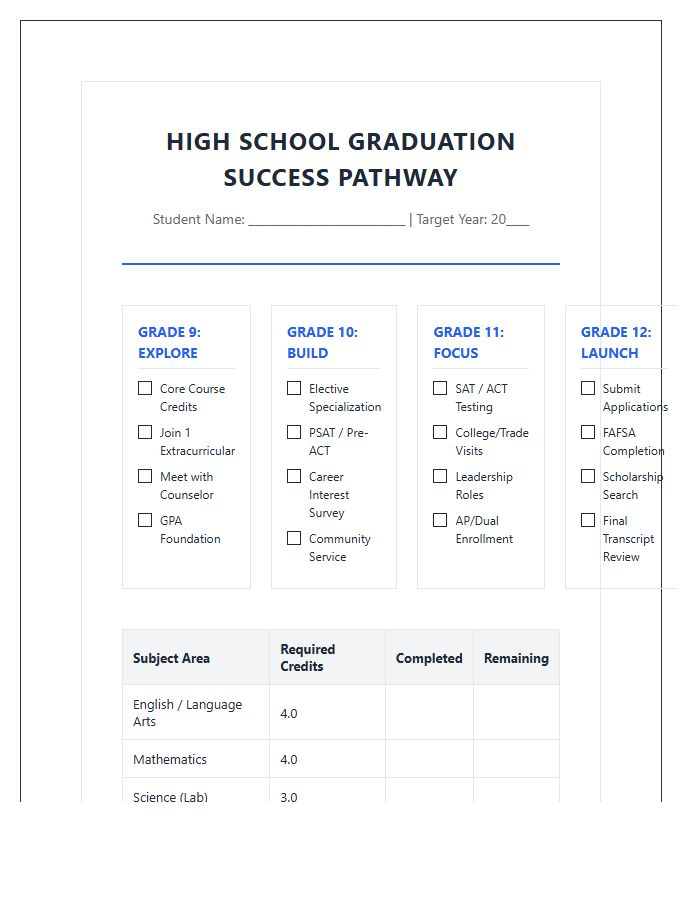 High School Graduation Success Pathway Printable Chart