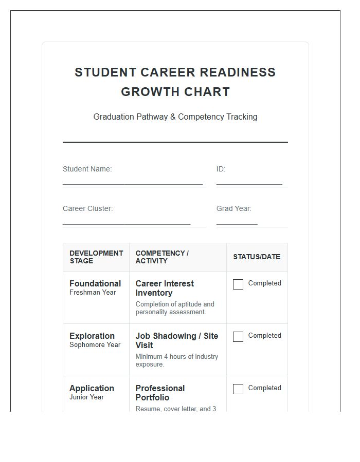 Student Career Readiness Graduation Growth Printable Chart