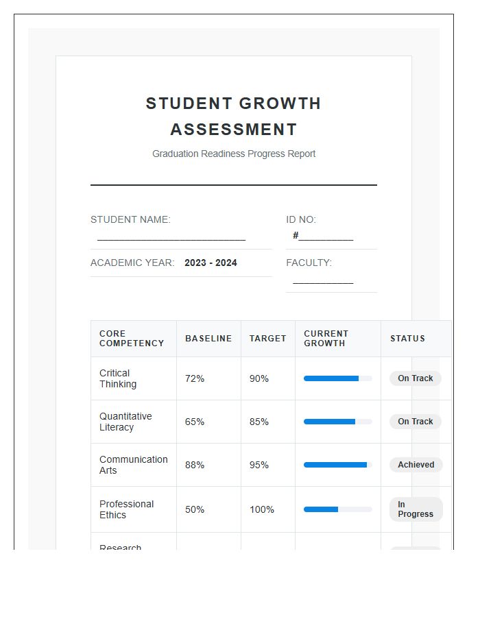 Student Growth Assessment Graduation Printable Chart