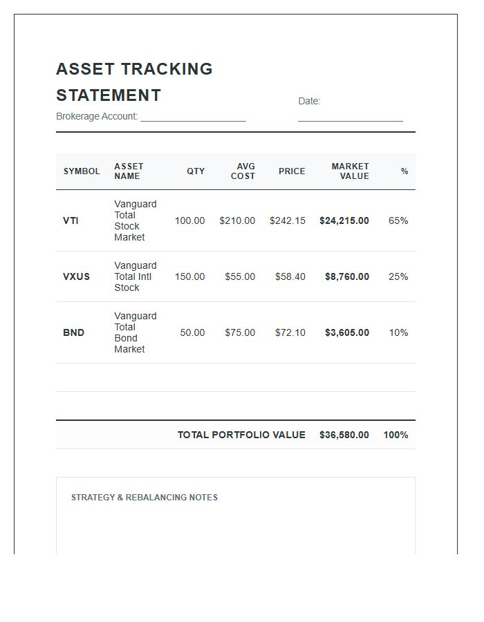 Brokerage Account Asset Tracking Printable Chart