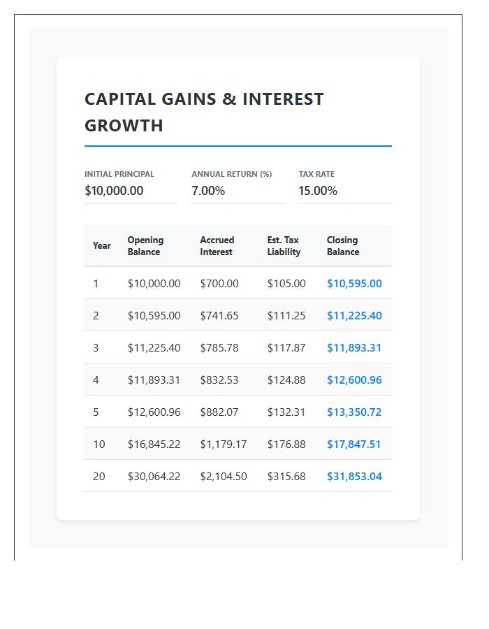 Capital Gains Interest Growth Printable Chart