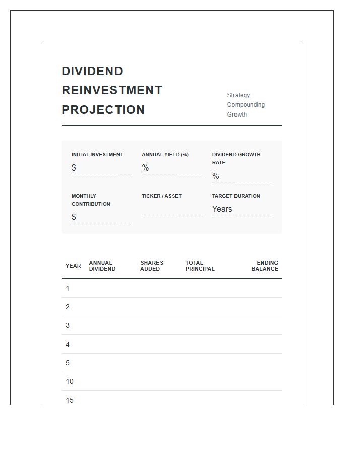 Dividend Reinvestment Growth Printable Chart