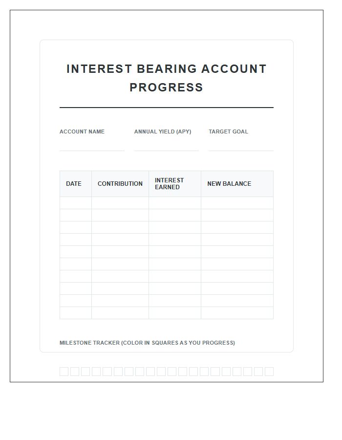 Interest Bearing Account Progress Printable Chart