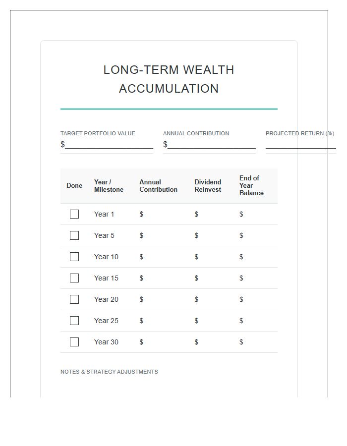 Long Term Wealth Accumulation Printable Chart