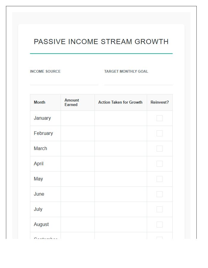 Passive Income Stream Growth Printable Chart