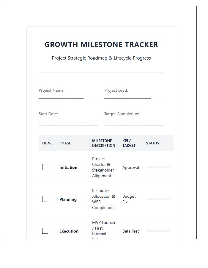 Project Management Growth Milestone Printable Chart
