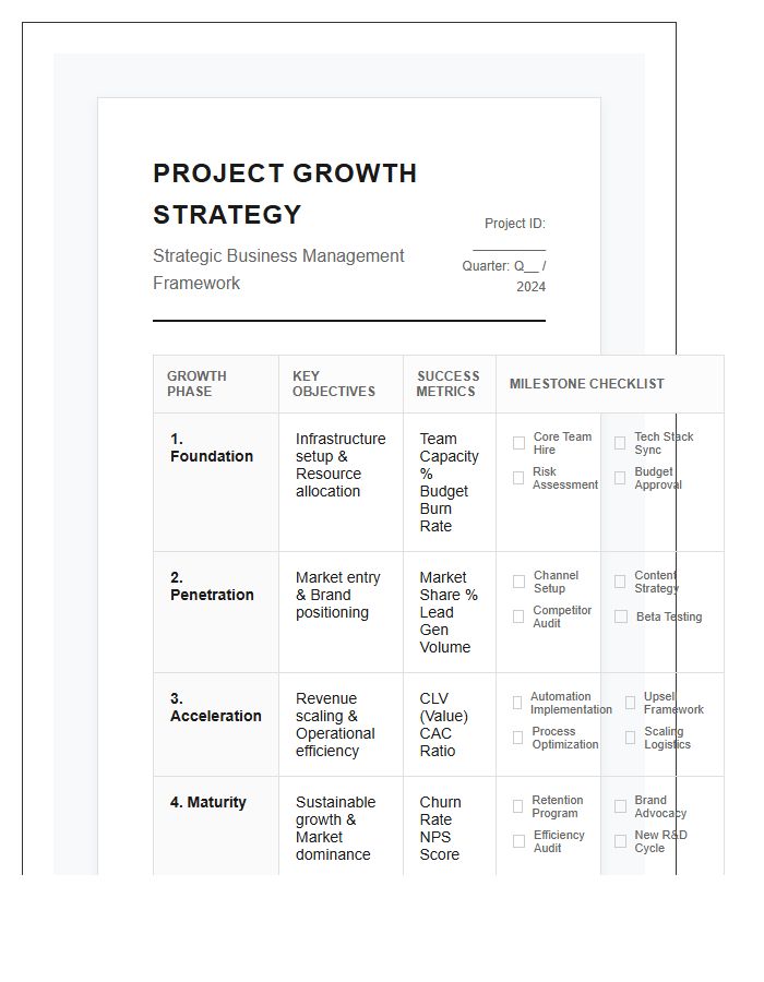 Strategic Business Project Management Growth Printable Chart