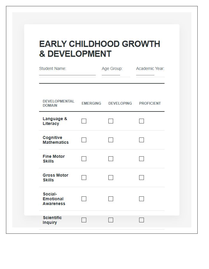 Academic Early Childhood Growth Printable Chart