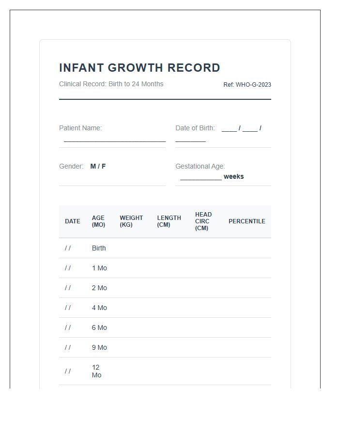 Clinical Infant Growth Printable Chart