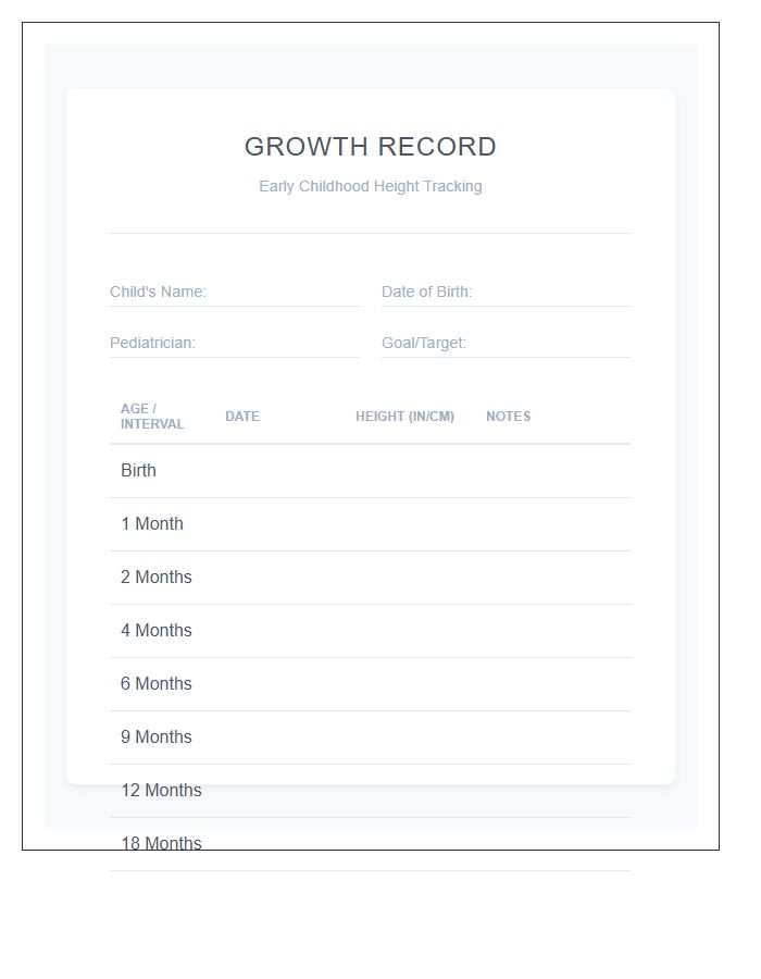 Early Childhood Height Growth Printable Chart